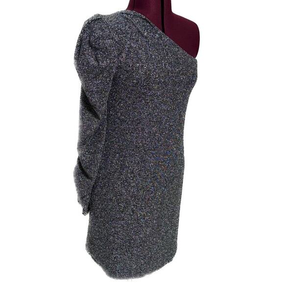 STEVE MADDEN Mirabelle Mini Dress Black Silver Metallic One Shoulder NWT L - Picture 3 of 9